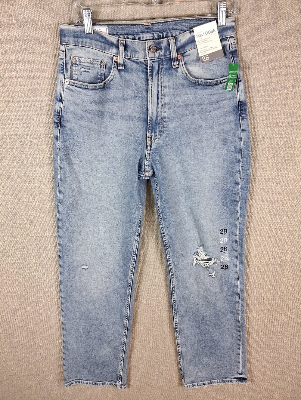 GAP '90s Loose High Rise Straight Leg Distressed Jeans Blue Light Wash Size 28 6